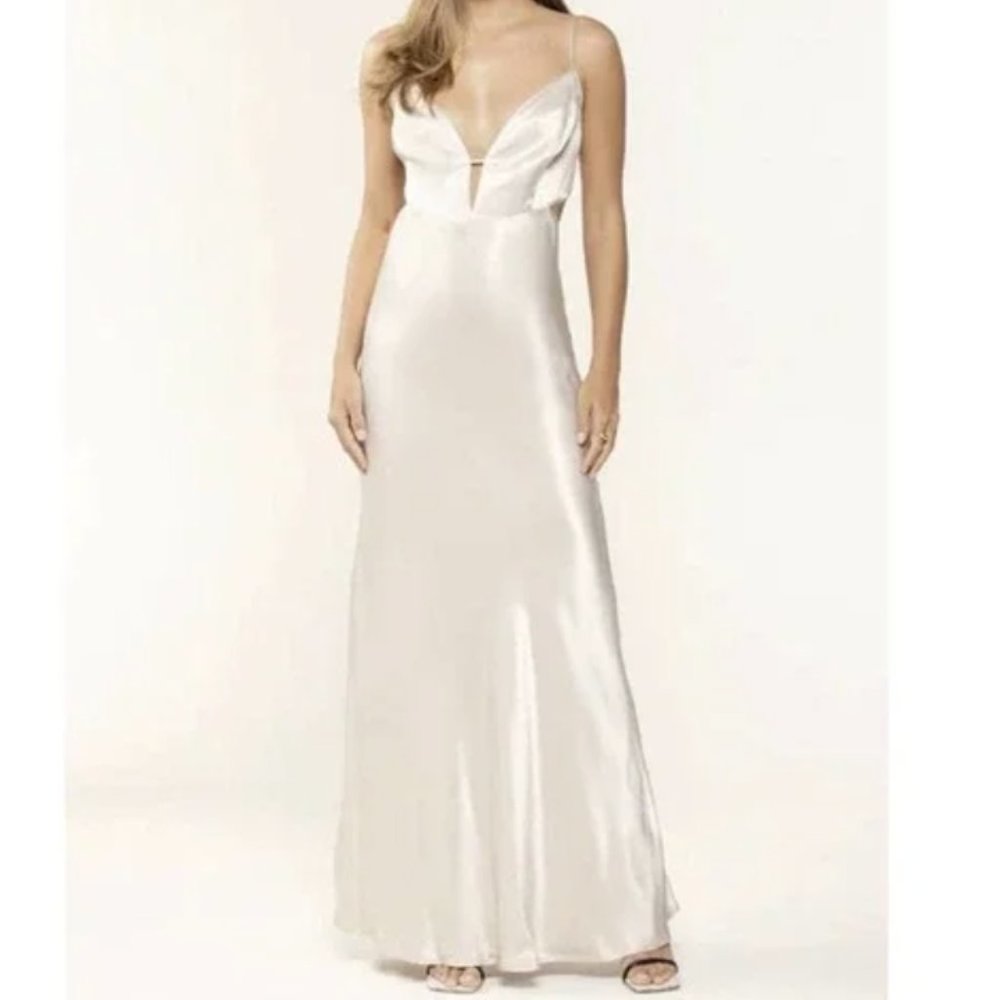 Bardot Karlotta Satin Tie Back Slip Dress - Ivory - size XS